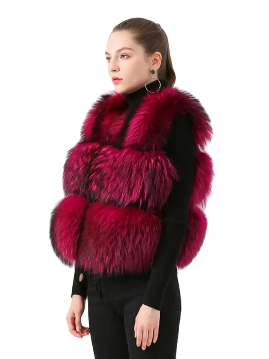 QIUCHEN-Short Vest for Women, 100% Natural Raccoon Furs, Real Fur Model, Fashion, Hot Sale, Winter, PJ8051
