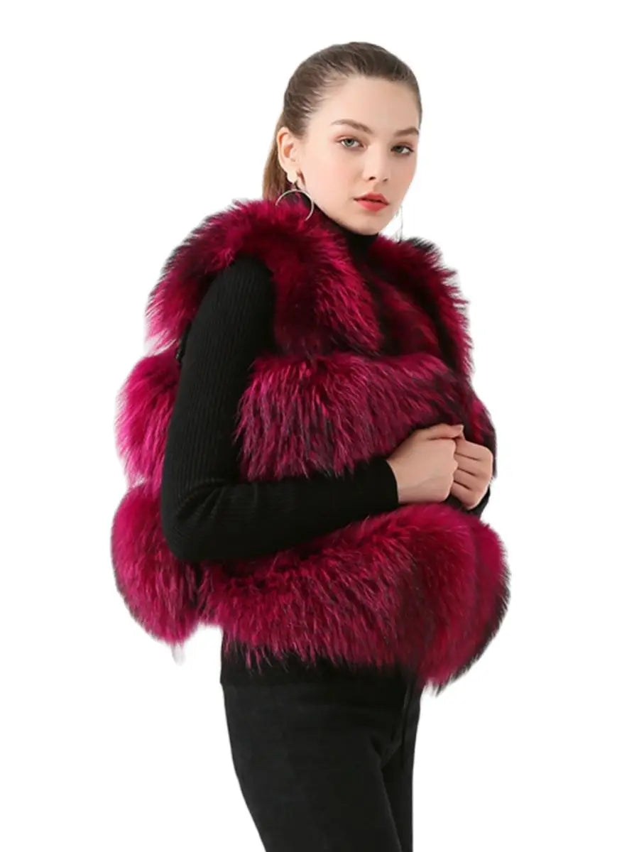 QIUCHEN-Short Vest for Women, 100% Natural Raccoon Furs, Real Fur Model, Fashion, Hot Sale, Winter, PJ8051
