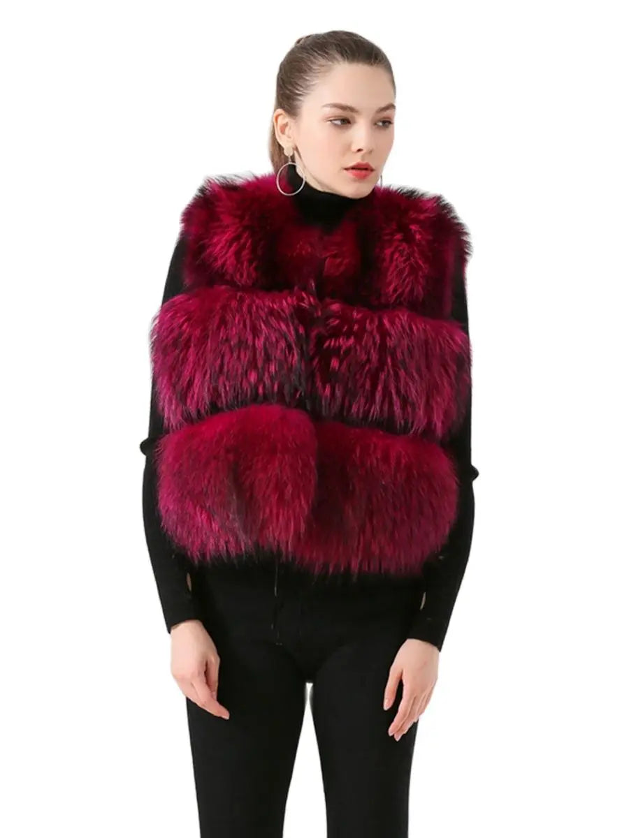QIUCHEN-Short Vest for Women, 100% Natural Raccoon Furs, Real Fur Model, Fashion, Hot Sale, Winter, PJ8051