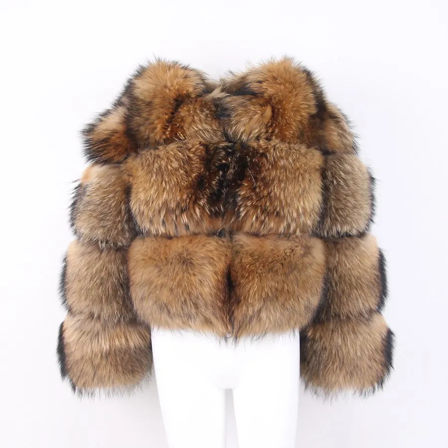 PINK JAVA QC1884 New Arrival Real Raccoon Fur Coat Women  Fur Jacket Winter Luxury Fluffy Raccoon Coats Hot Sale