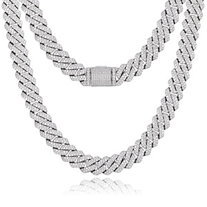 Collar de cadena cubana de joyería fina Hip Hop, 14 mm, 2 filas de diamantes moissanita VVS, con certificado GRA
