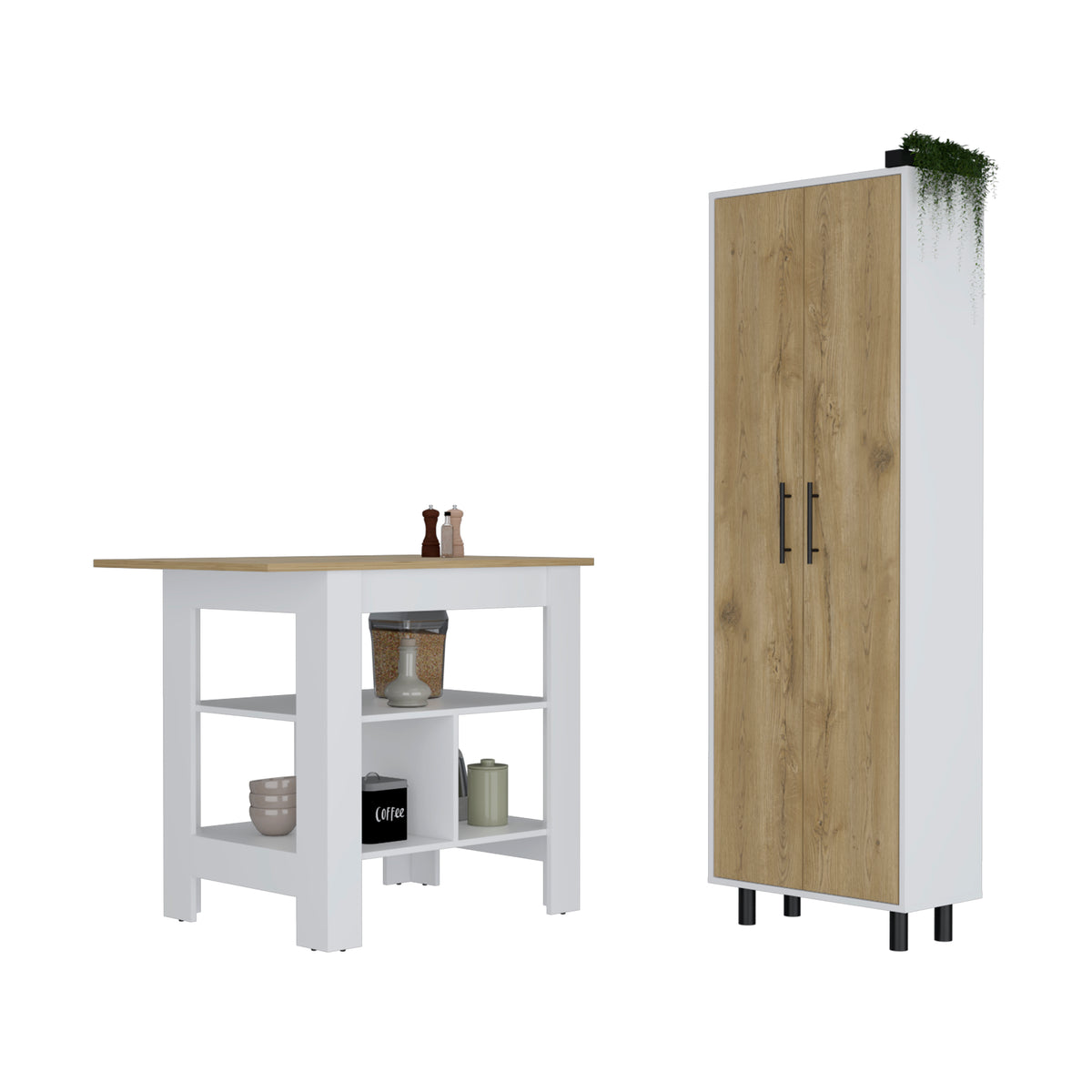 Juego de cocina de 2 piezas Bowie, blanco / roble claro