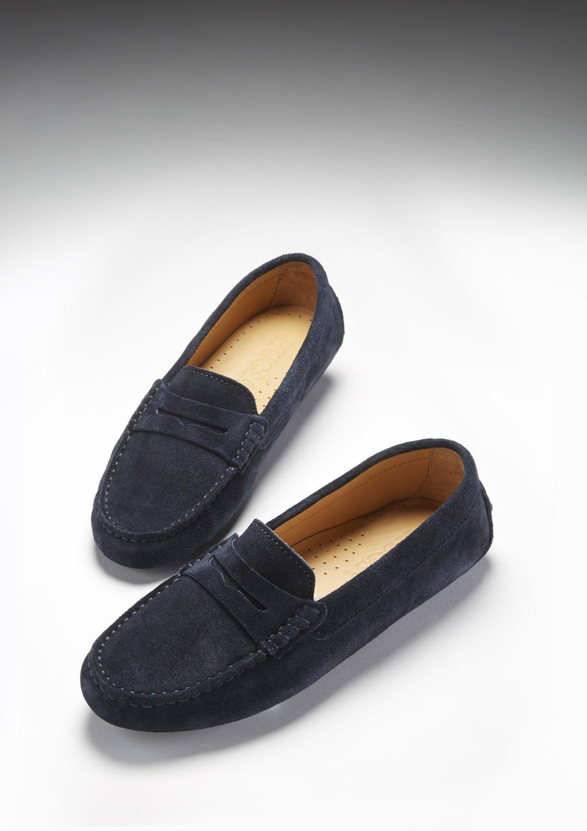 Women's Penny Driving Loafers, Navy Blue Suede