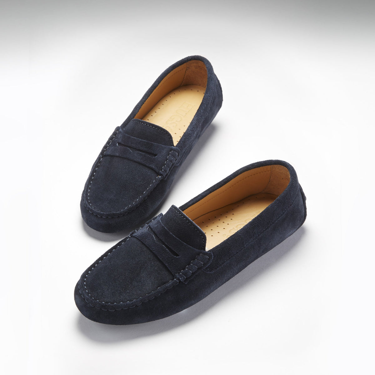 Mocasines tipo driving para mujer, ante azul marino