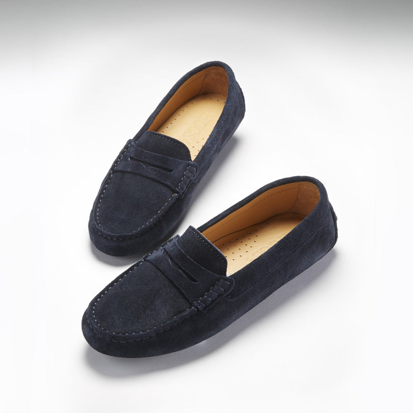 Women's Penny Driving Loafers, Navy Blue Suede