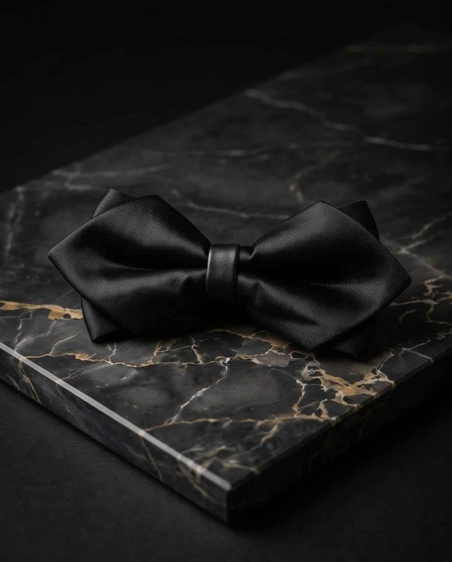 Black Satin Pre-Tied Bow Tie With Adjustable Band