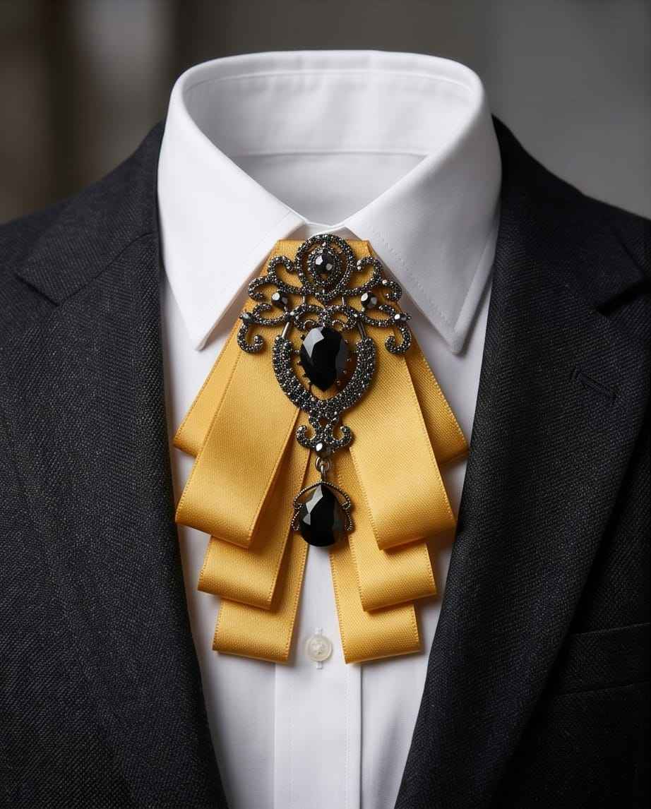 Ornate Gold Ribbon Bow With Black Crystal Embellishment