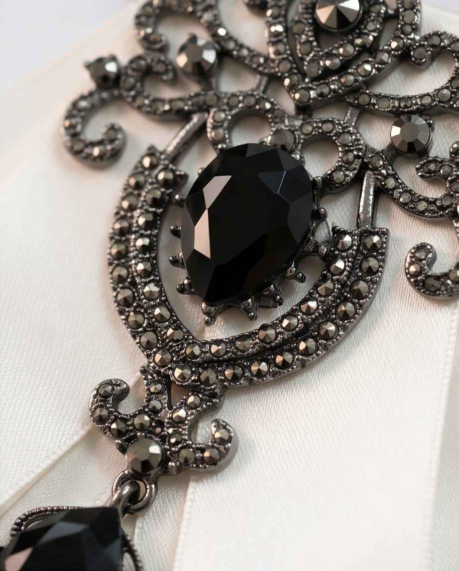 Ivory Elegance Bow Tie With Onyx-Style Gem