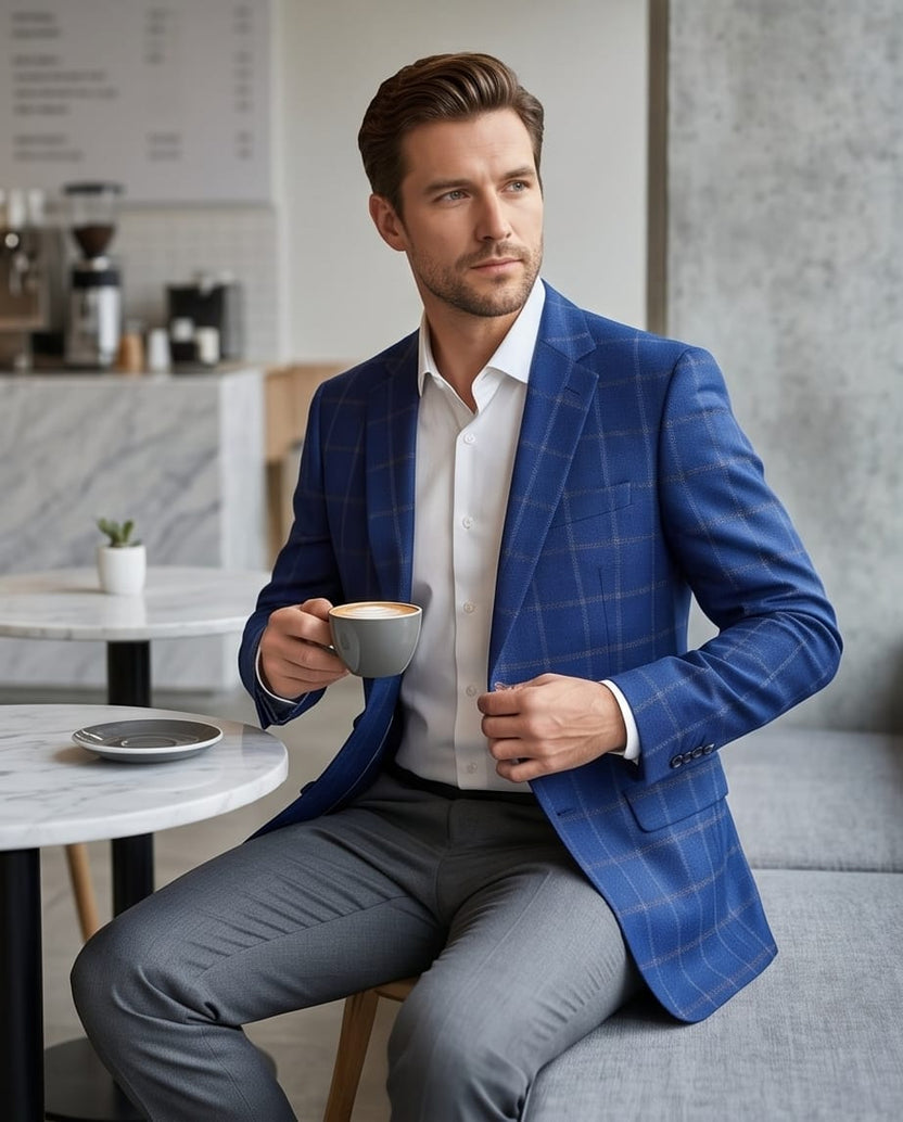 Royal Blue Windowpane Check Blazer