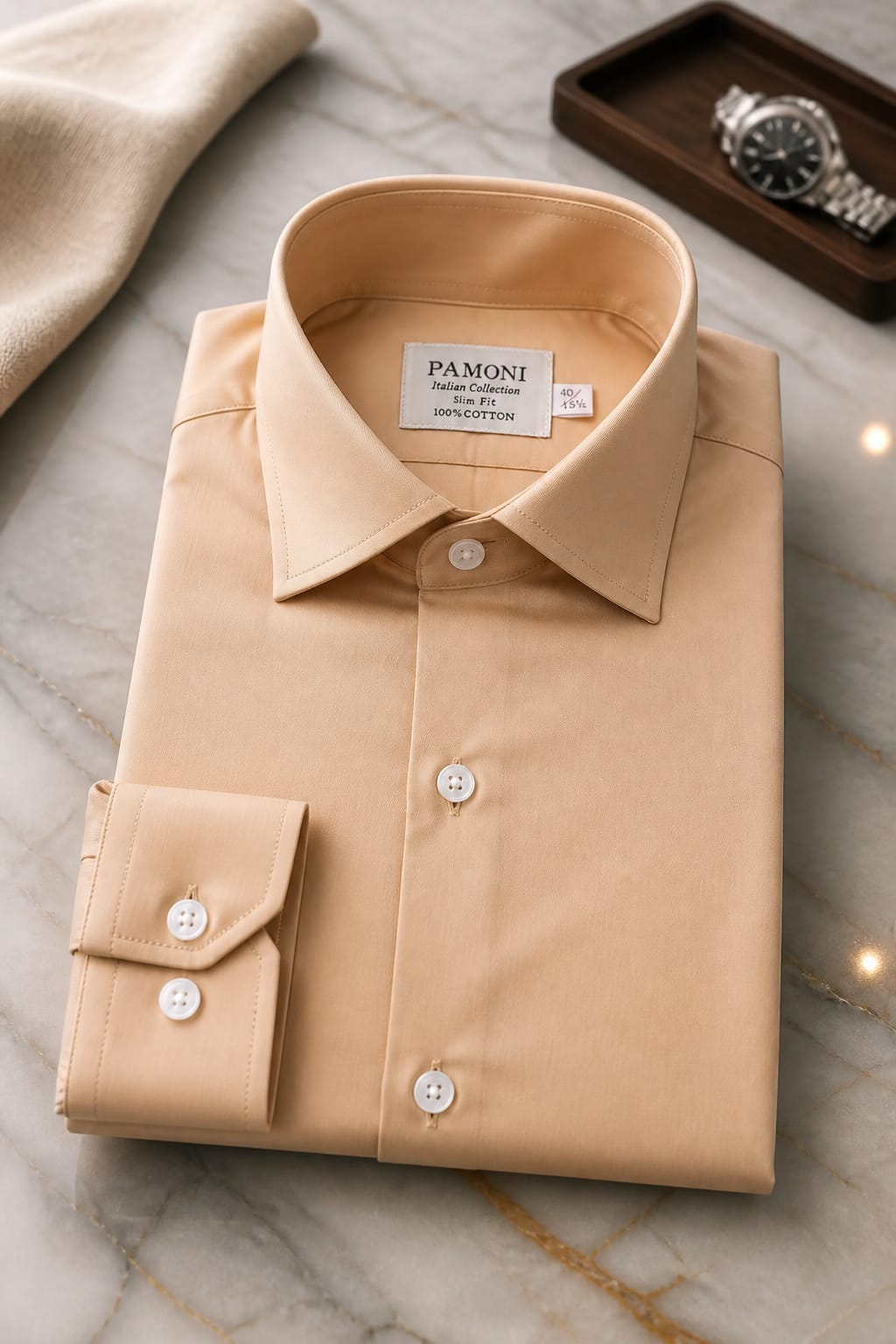 Peach Slim Fit 100% Cotton Dress Shirt With Single Cuff