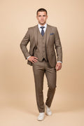 Men’s Slim Fit 3-Piece Wool-Blend Suit – Light Brown