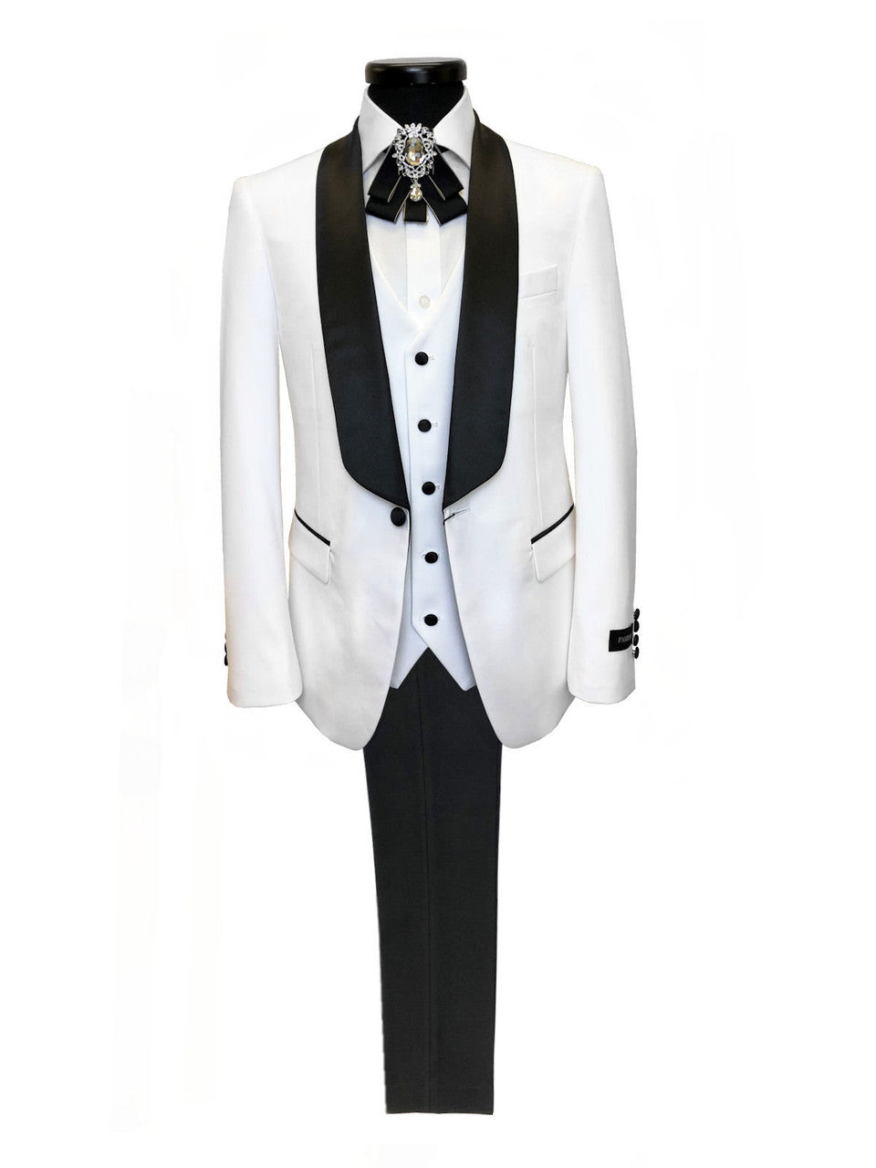 White 3-Piece Tuxedo With Black Shawl Lapel
