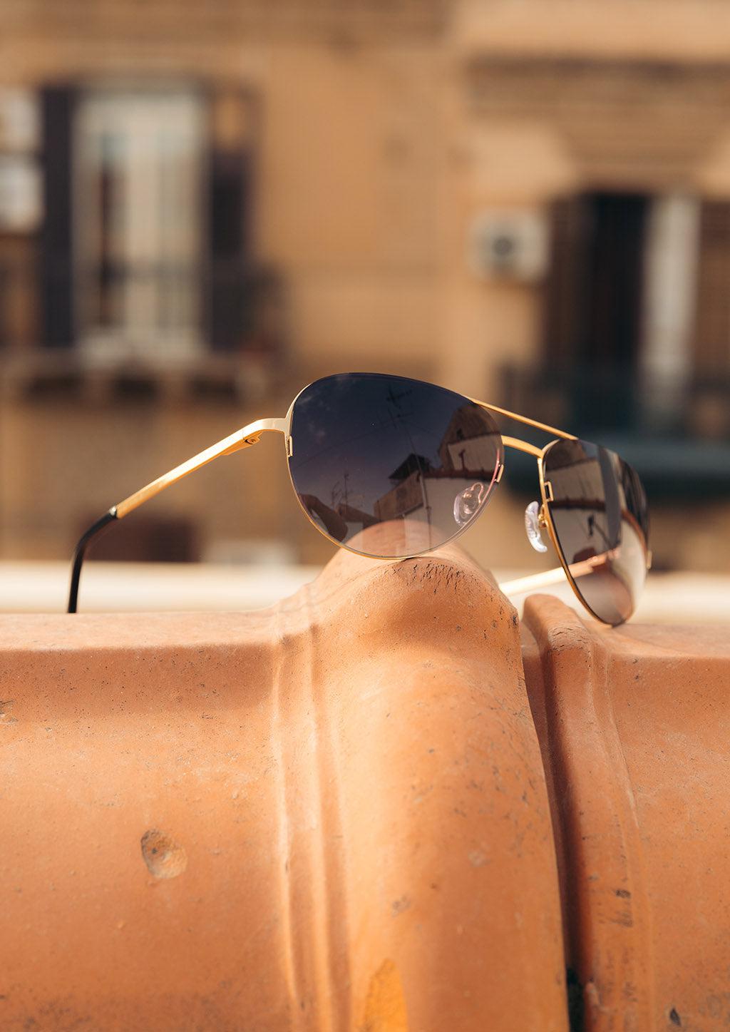 Gafas de sol aviador de titanio - V2 - Bañadas en ORO de 24K