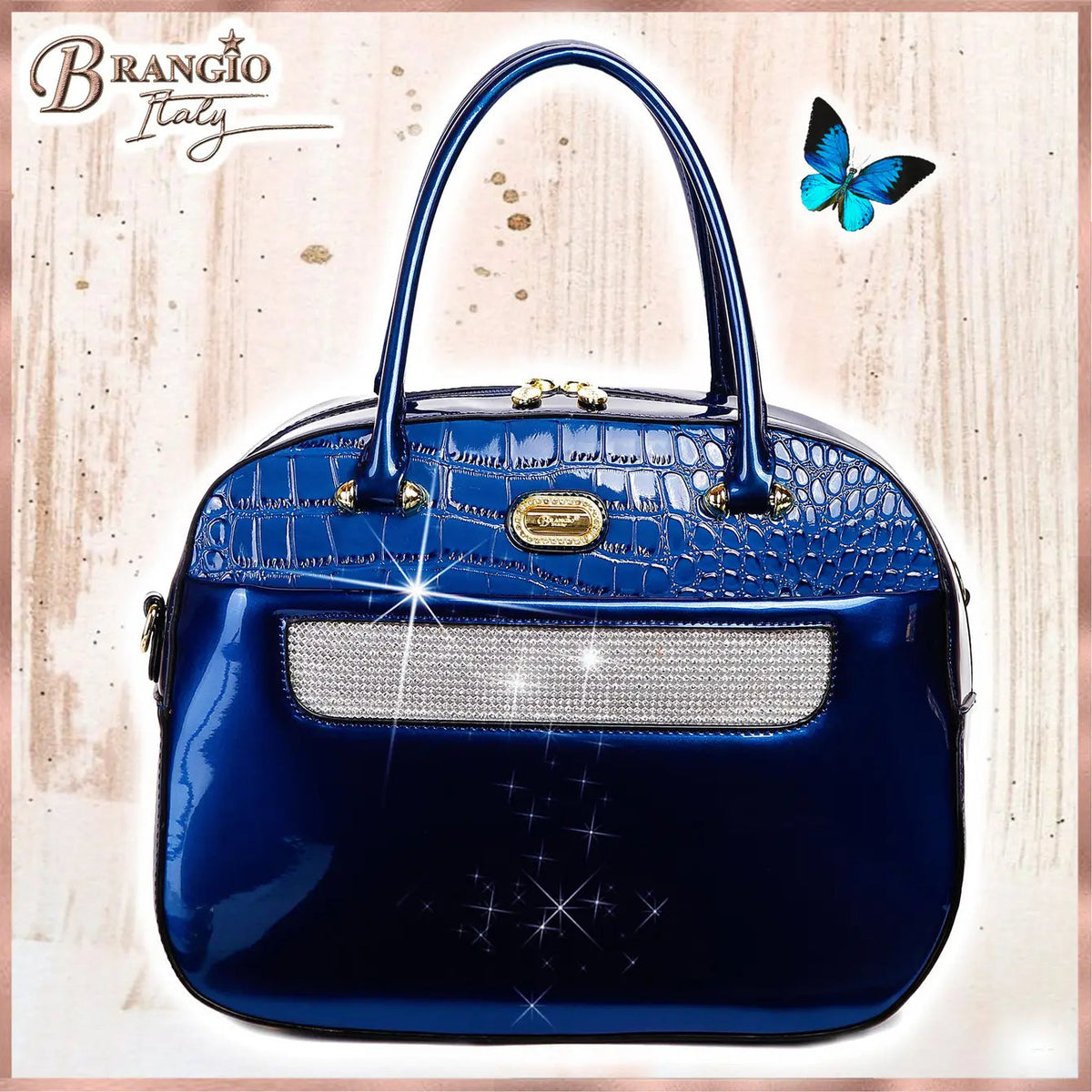 Bolso tipo satchel de piel charol brillante de lujo Brangio Italy