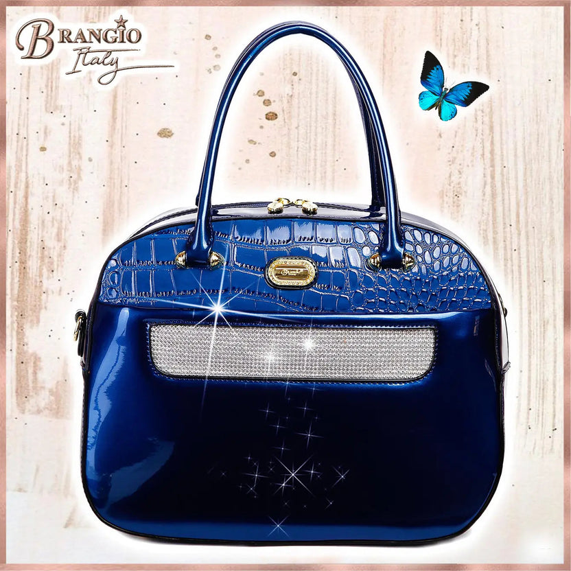 Brangio Italy Luxury Glossy Patent Leather Satchel Bag