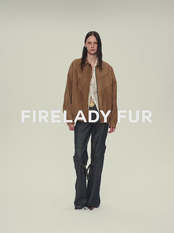 Chaqueta de piel de oveja de primera calidad con acabado de ante para mujer de Fireladyfur