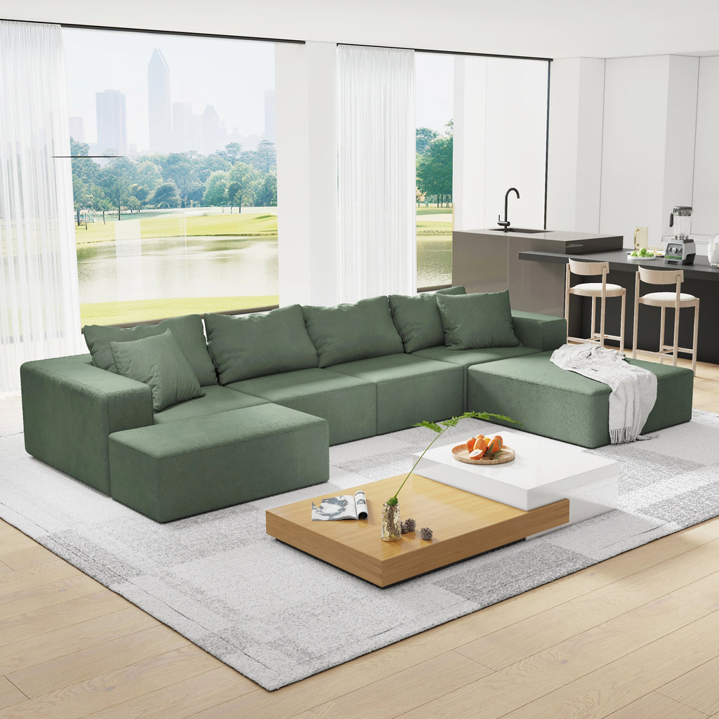 Sofá seccional tapizado moderno, conjunto de sofá modular en forma de L de 132" para sala de estar con 6 cojines, envío gratis