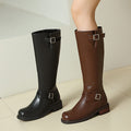 Wide-calf Straight-leg Metal-buckle Tall Boots