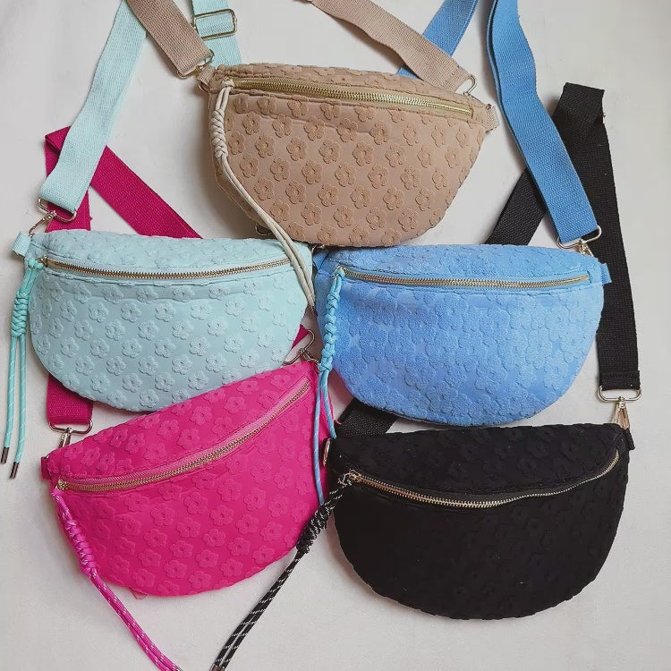 Embossed Daisy Blossom Belt Sling Bag