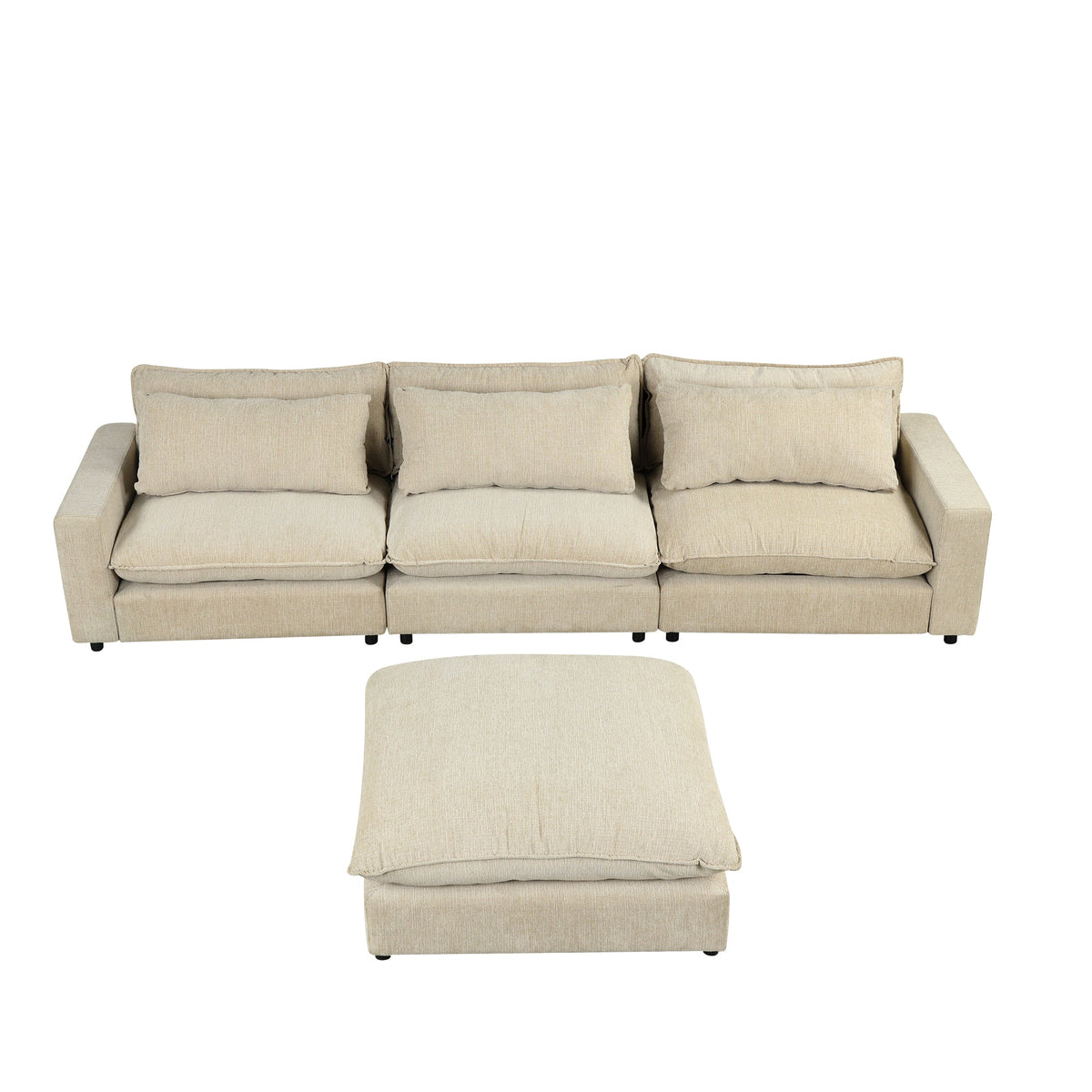 128" Sectional Sofa Cloud Sofa Chenille Upholstered Sofa  Couch With Movable Ottoman, Comfortable Seat Cushions, Chargin