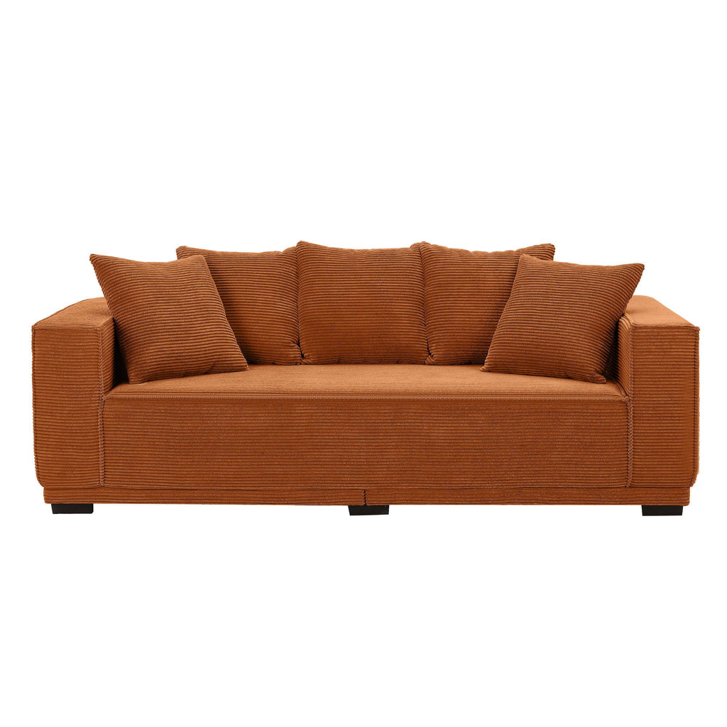 88.97'' Corduroy Sofa With 5 Matching Toss Pillows Modern Upholstered Sofa Including Bottom Frame for Bedroom, Apartment