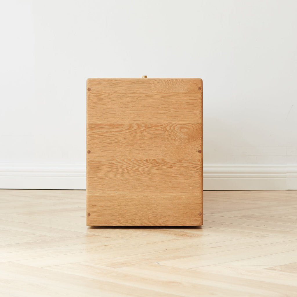 Mesita de noche de roble macizo con cajonera para salón - Mueble esquinero independiente con cuatro cajones