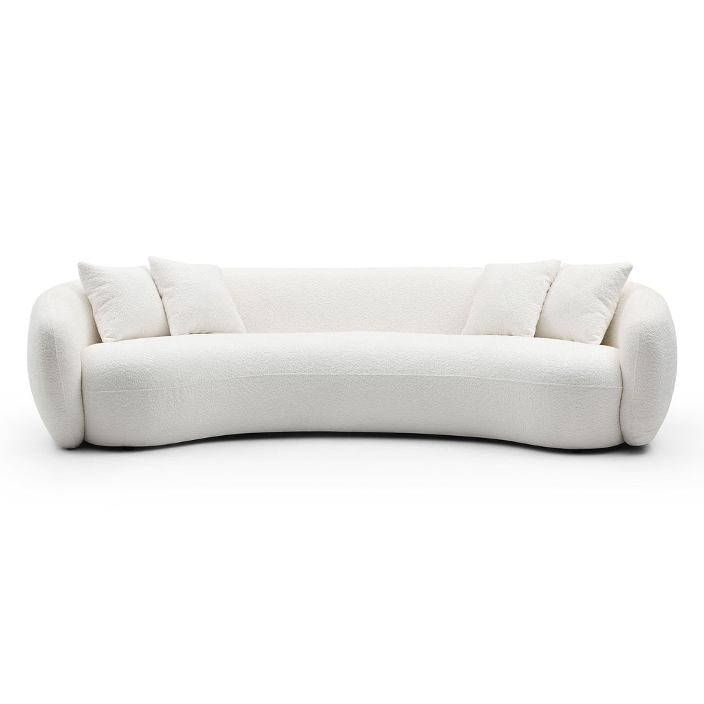 102'' 5-Sitzer Bouclé-Sofa Modernes Ecksofa Halbmond Freizeitcouch Gebogenes Sofa Teddy-Fleece Samt WEISS
