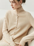 2-Way Convertible High-Neck Buttoned Knit Sweater