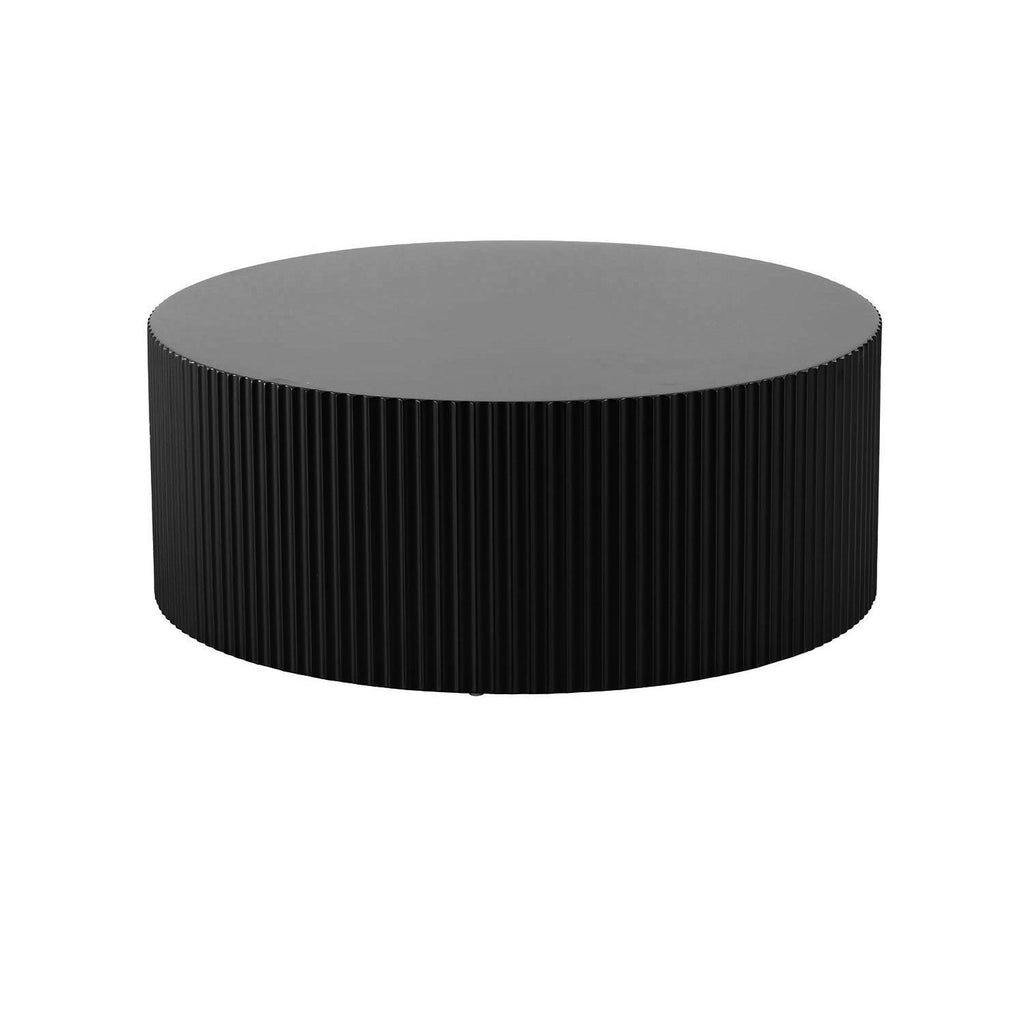 Sleek and Modern Round Coffee Table With Eye-Catching Relief Design, Black