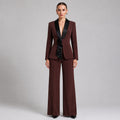 Satin Lapel 3D Floral Decor Blazer & Wide Leg Floor Pants 2-Piece Suit Set