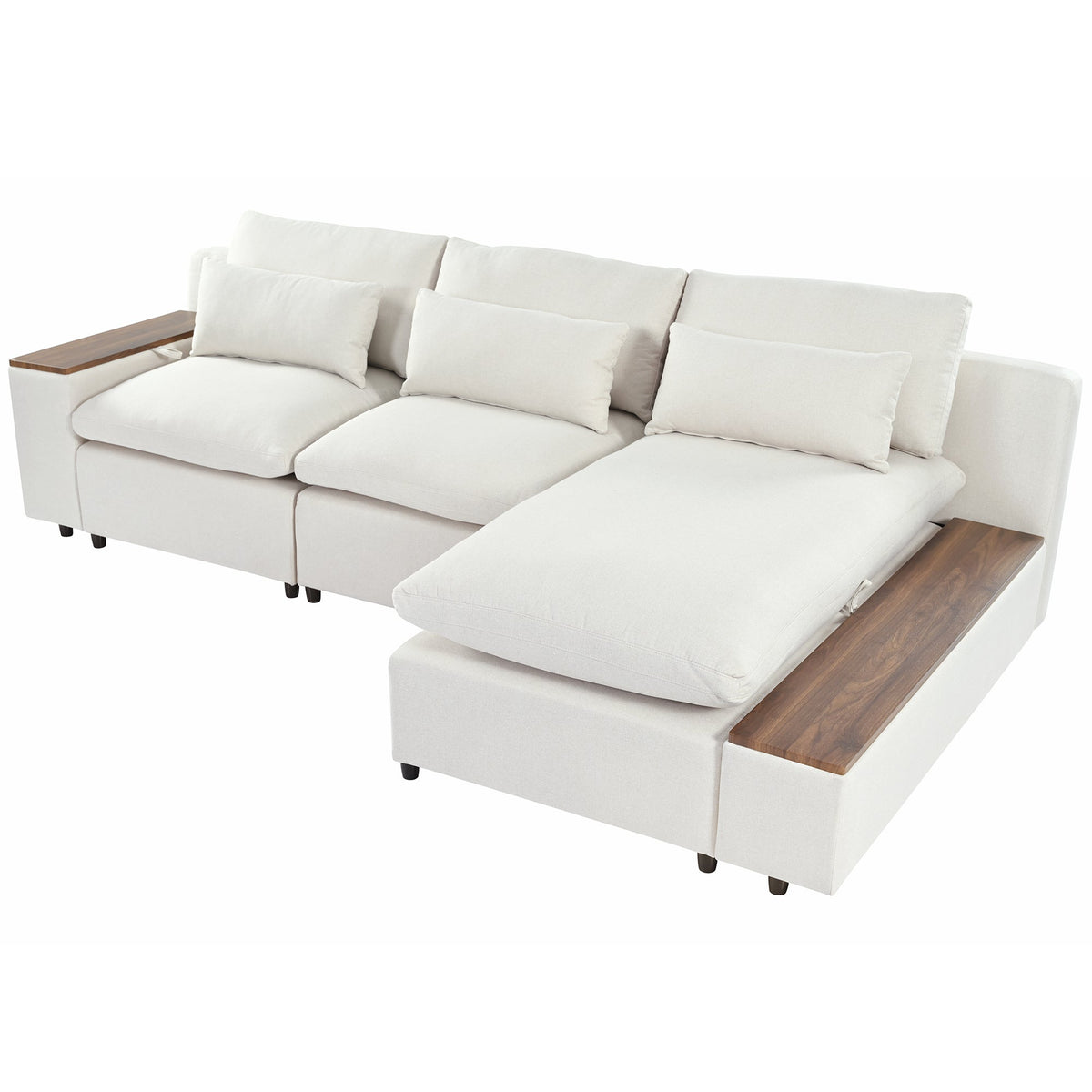 Sofá modular en forma de L con cojines de respaldo extraíbles, 3 almohadas y 2 espacios de almacenamiento, adecuado para salas de estar, ofi