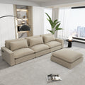 128" Sectional Sofa Cloud Sofa Chenille Upholstered Sofa  Couch With Movable Ottoman, Comfortable Seat Cushions, Chargin