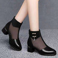 Mid-heel Soft-soled Pumps Chunky-heeled Round-toe Hollow-out Sandals For Moms