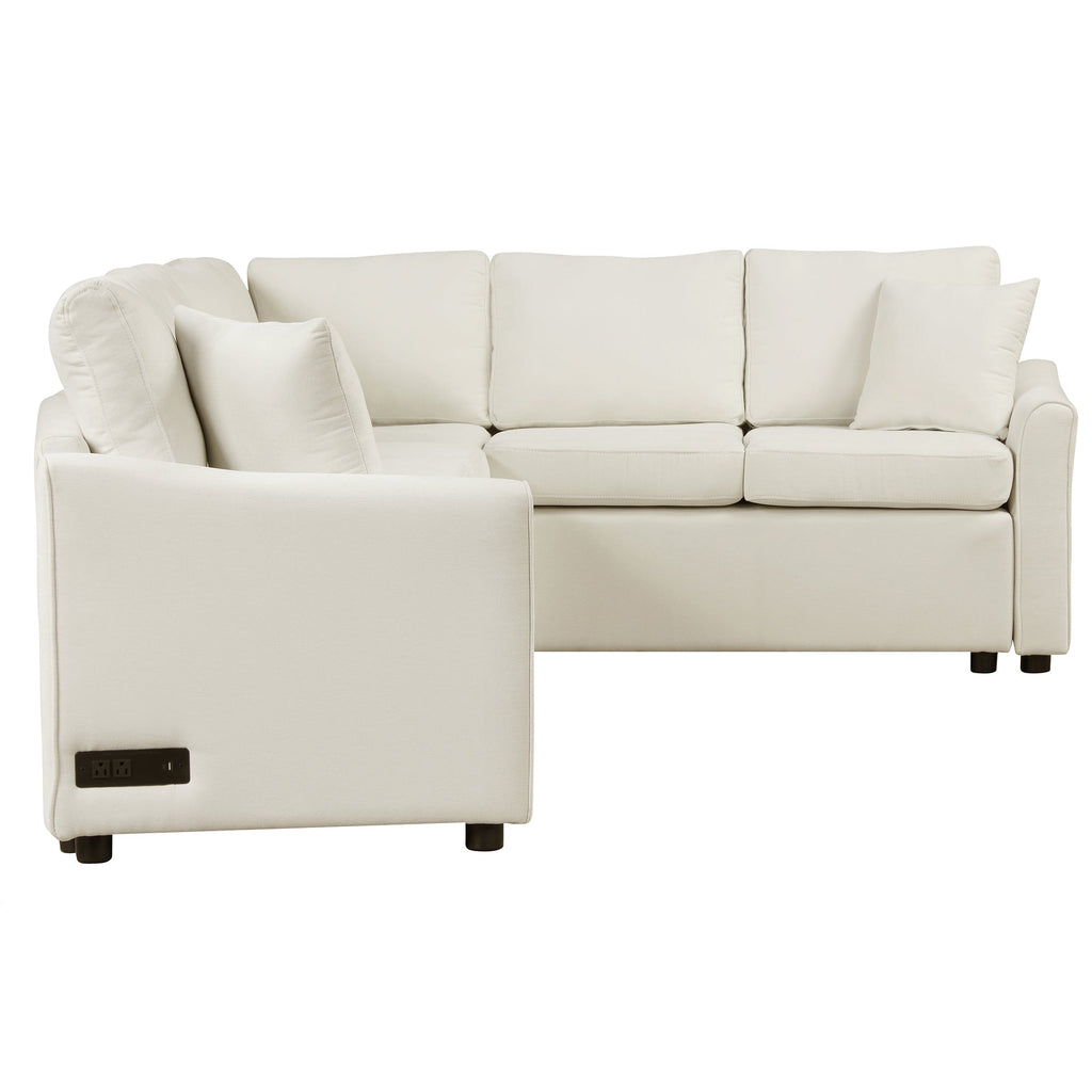 124.8"l-Shaped Sofa Convertible Sofa Bed Pull Out Sofa Sleeper With Two Back Pillows, Two USB Ports and Two Power Socket