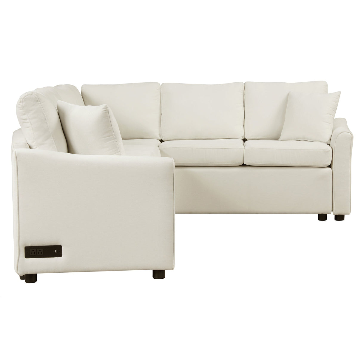 Sofá en forma de L de 124.8", sofá cama convertible extraíble con dos cojines de respaldo, dos puertos USB y dos enchufes eléctricos