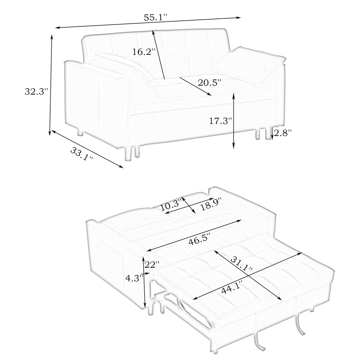 Klappbares Schlafsofa mit verstellbarer Rückenlehne, moderner Einzelsessel, umwandelbar zum Bett, Rosa
