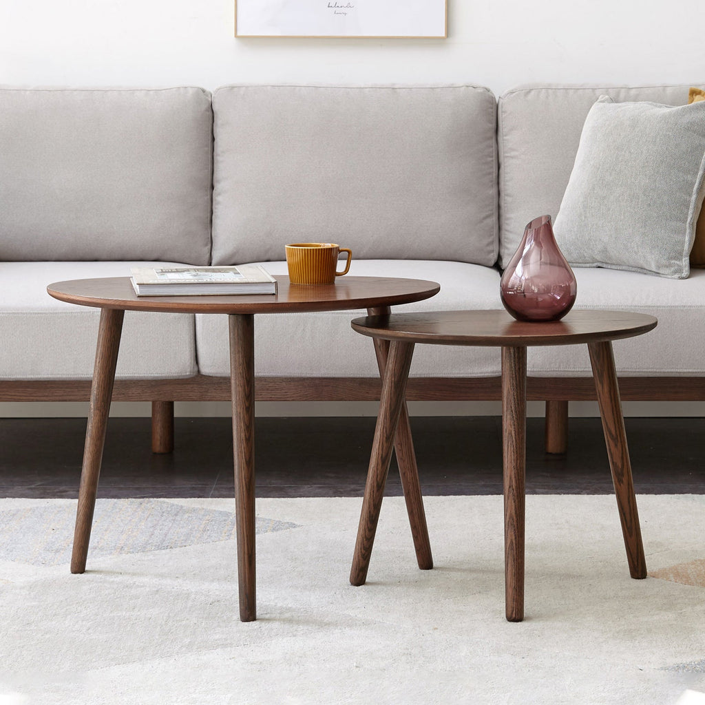 (INDIVIDUAL) Mesa de centro Mesa baja Tablero 100% madera maciza de roble Escritorio con forma de guijarro Mesa de café de madera natural Ancho 50 X