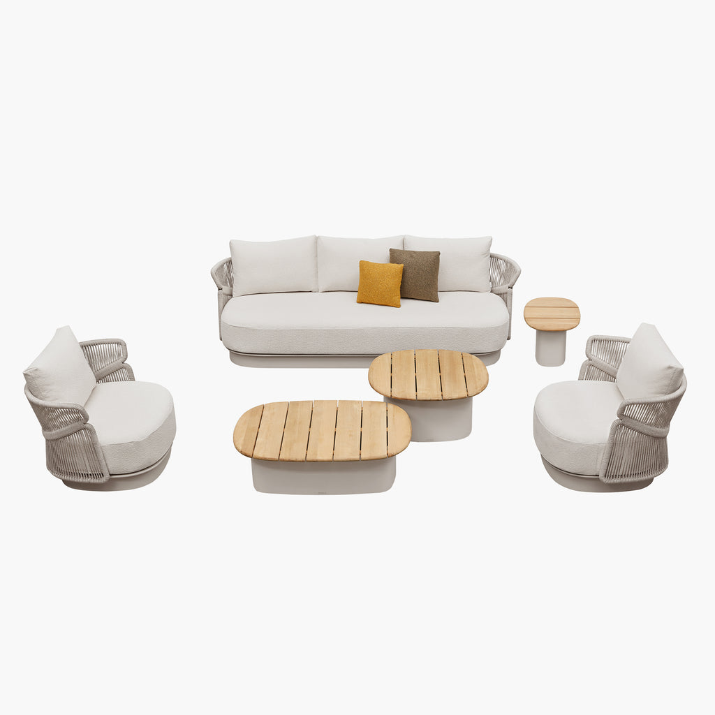 HIGOLD Aio 5-Seater Teak Outdoor Conversation Sofa Set With 8 Inch Thickness Cushions
