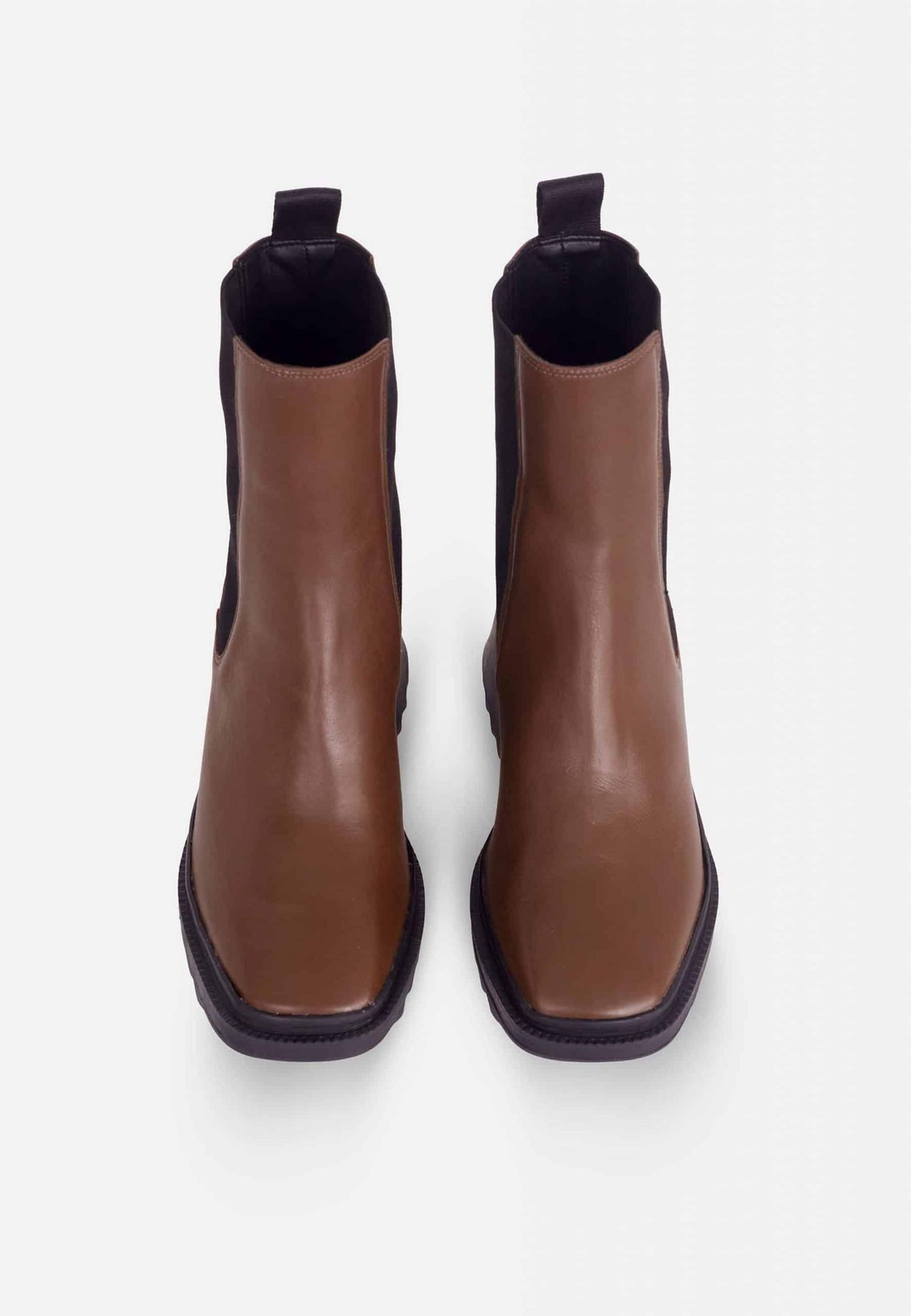 Botines Chelsea Arachis de cuero marrón: suela dentada, tacón cuadrado de 7,8 cm