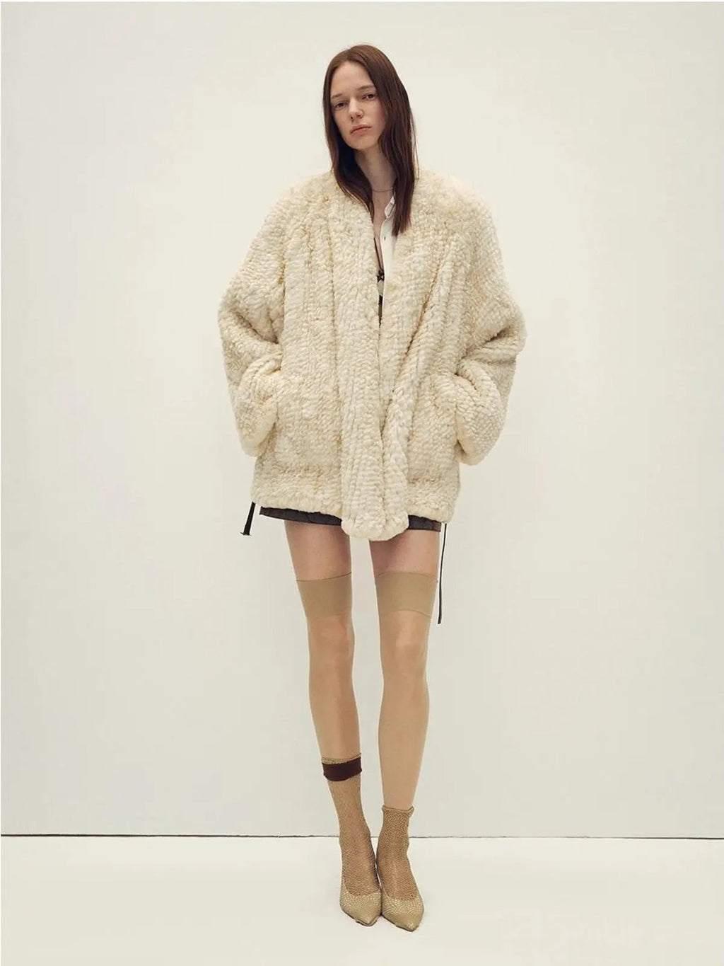 Loose-Fitting Two-Tone Gradient-Dyed Long Woven Rex Rabbit Fur Coat "Artistic Weaving"