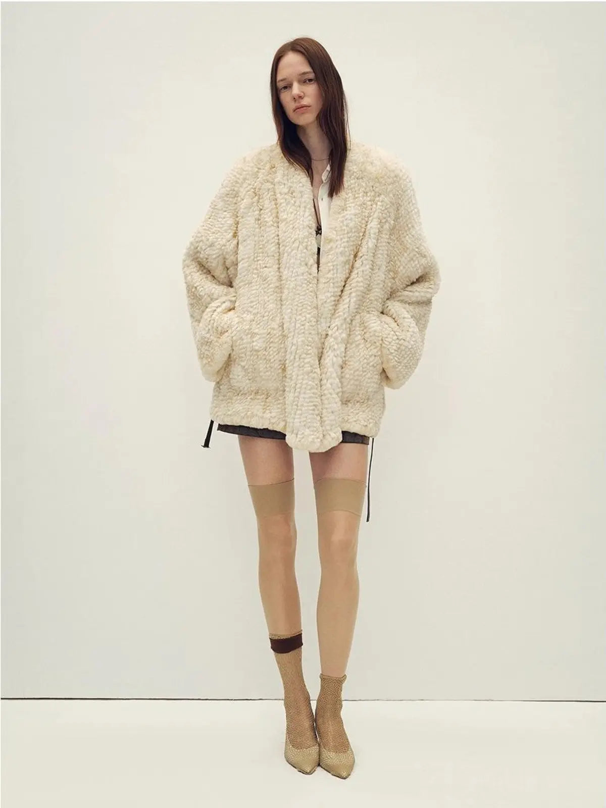 Loose-Fitting Two-Tone Gradient-Dyed Long Woven Rex Rabbit Fur Coat "Artistic Weaving"