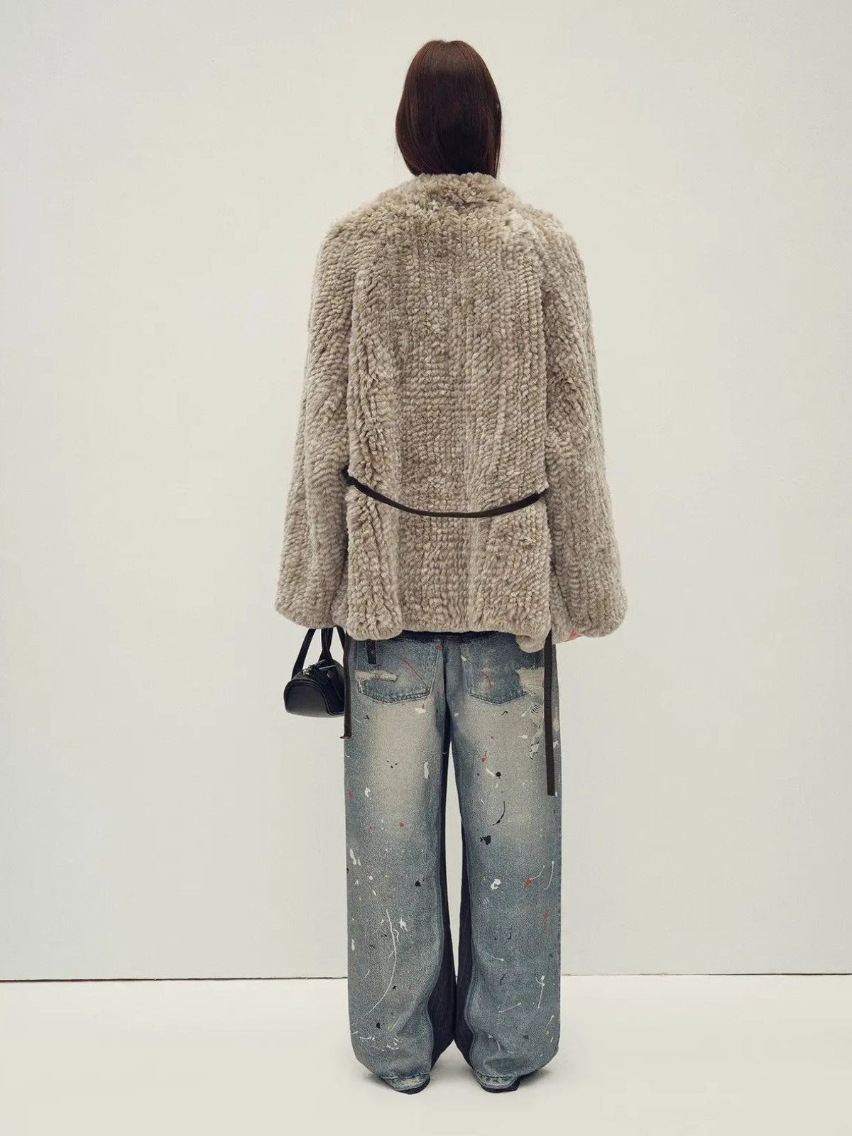 Loose-Fitting Two-Tone Gradient-Dyed Long Woven Rex Rabbit Fur Coat "Artistic Weaving"
