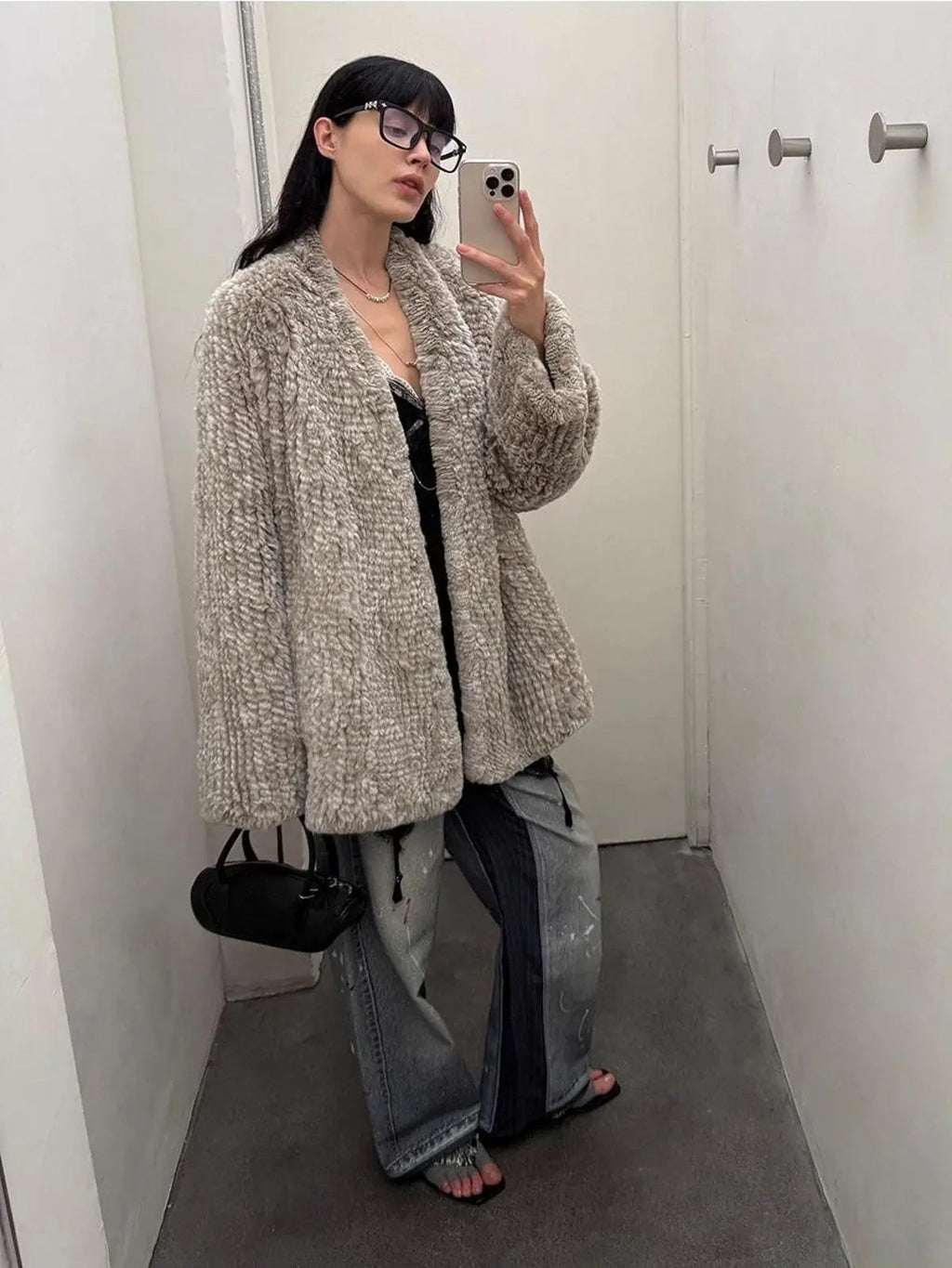 Loose-Fitting Two-Tone Gradient-Dyed Long Woven Rex Rabbit Fur Coat "Artistic Weaving"