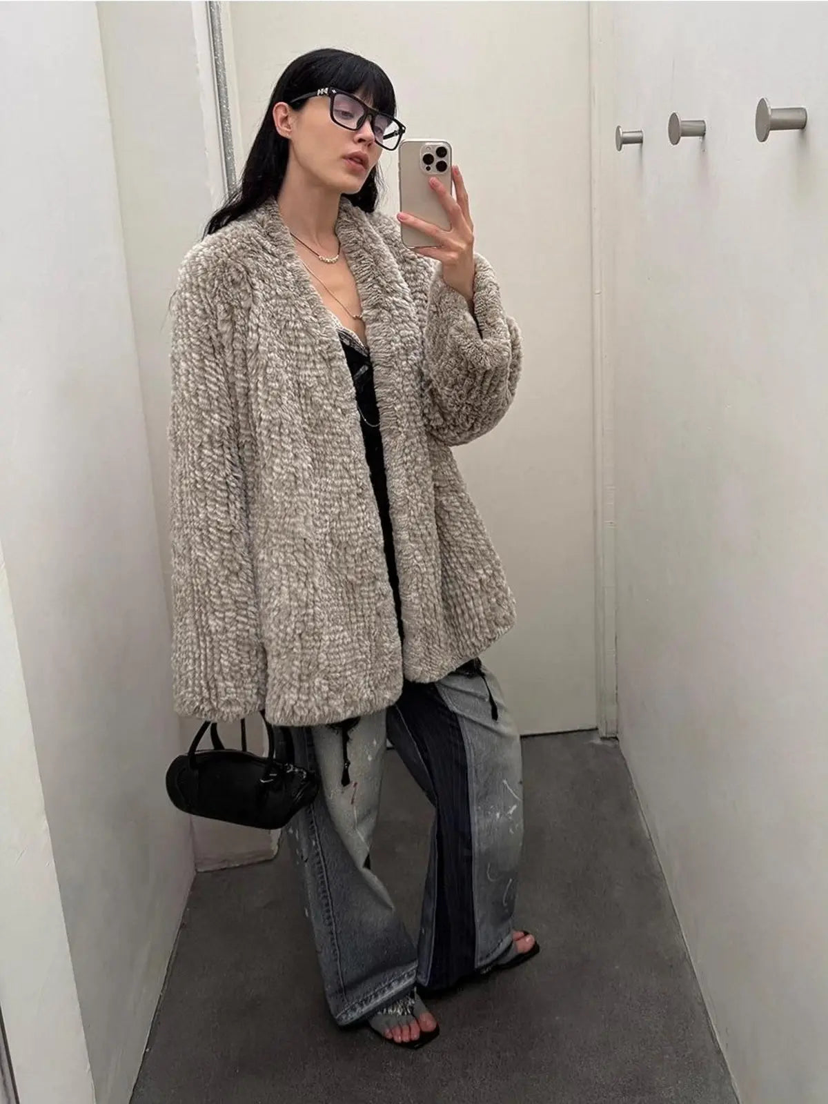 Loose-Fitting Two-Tone Gradient-Dyed Long Woven Rex Rabbit Fur Coat "Artistic Weaving"