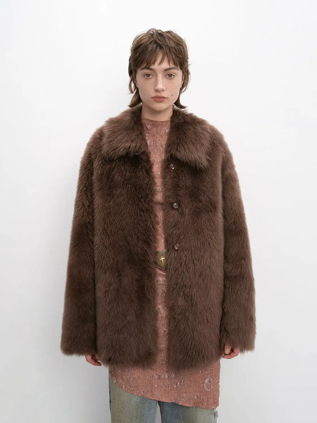 "Autumn Exclusive" Imported Toscana Shearing Short Lapel Fur Coat