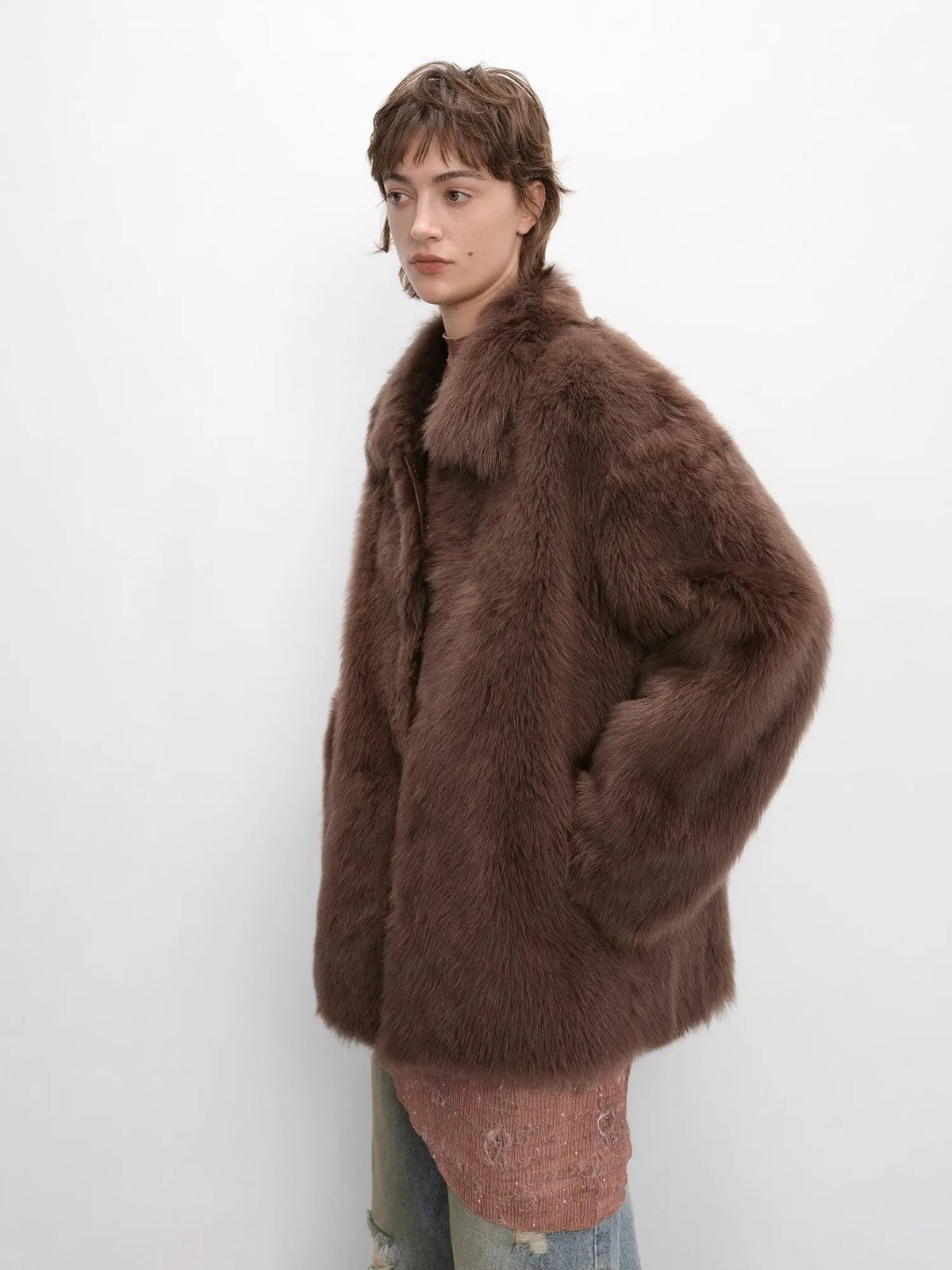 "Autumn Exclusive" Imported Toscana Shearing Short Lapel Fur Coat