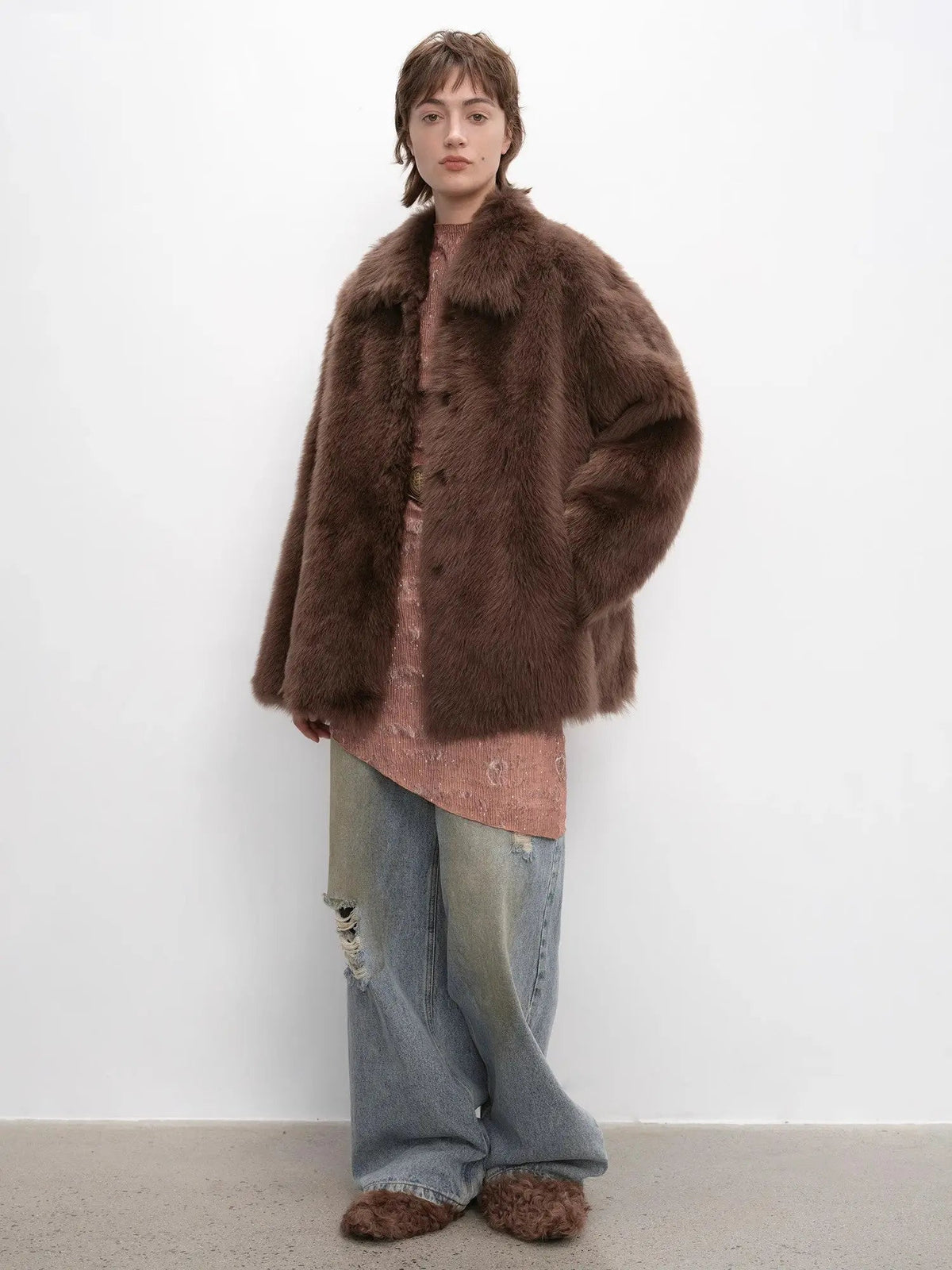 "Autumn Exclusive" Imported Toscana Shearing Short Lapel Fur Coat