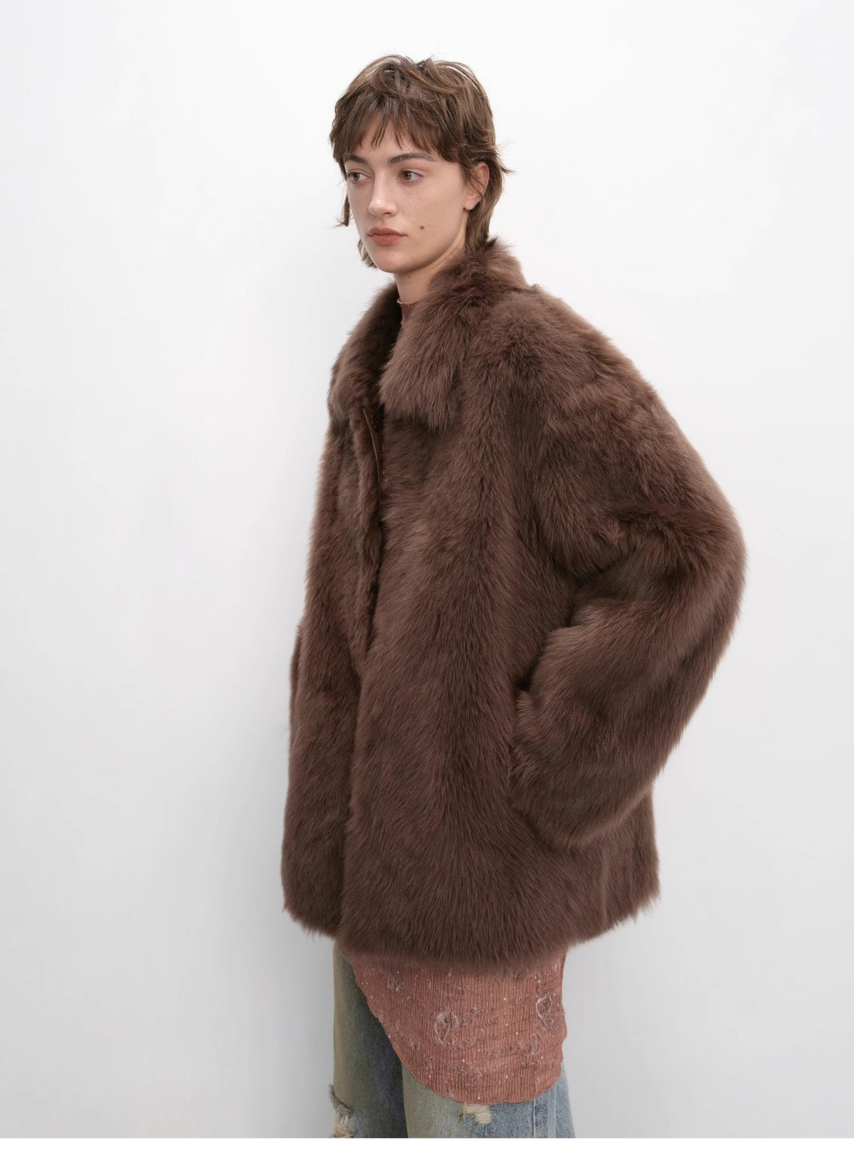 "Autumn Exclusive" Imported Toscana Shearing Short Lapel Fur Coat