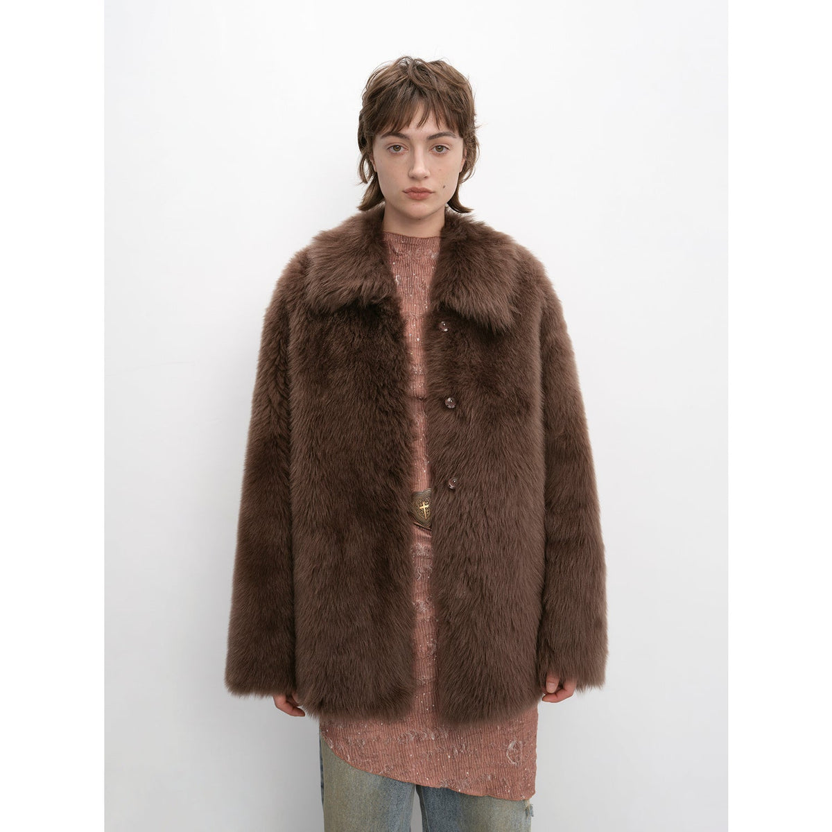 "Autumn Exclusive" Imported Toscana Shearing Short Lapel Fur Coat
