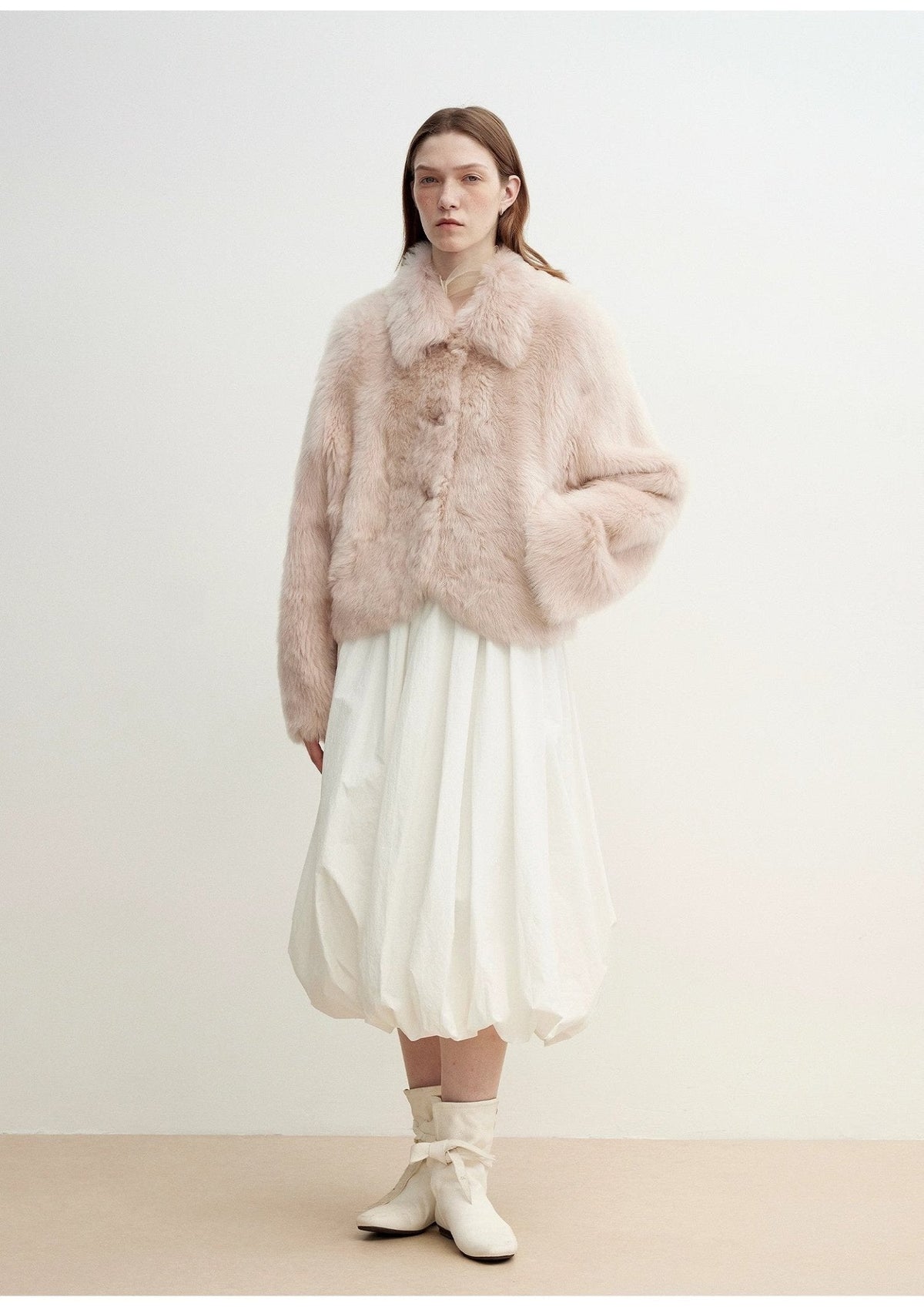 "Autumn Secret" Pink Lapel Tuscan Straight Fur Sheepskin Short Jacket